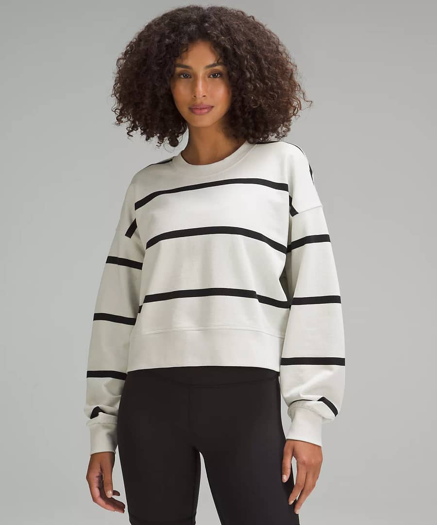 woman Fashionably Fit with Lululemon wearing Perfectly Oversized Cropped Crew Stripe