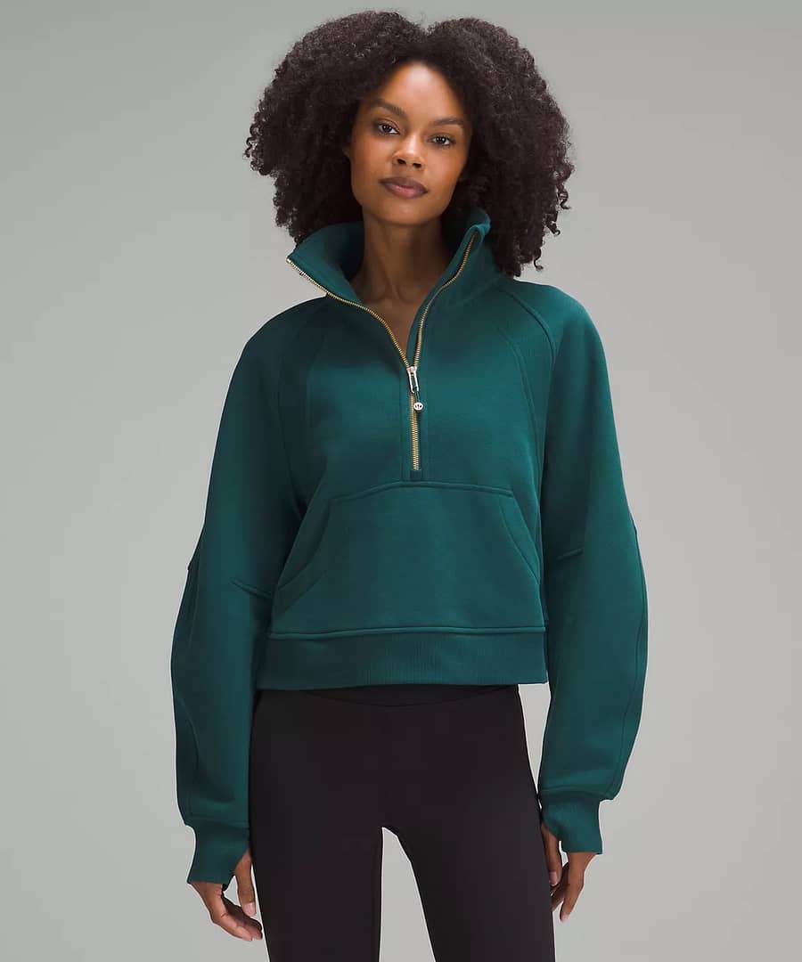 woman wearing Scuba Oversized Funnel Neck Half Zip from the lululemon upload