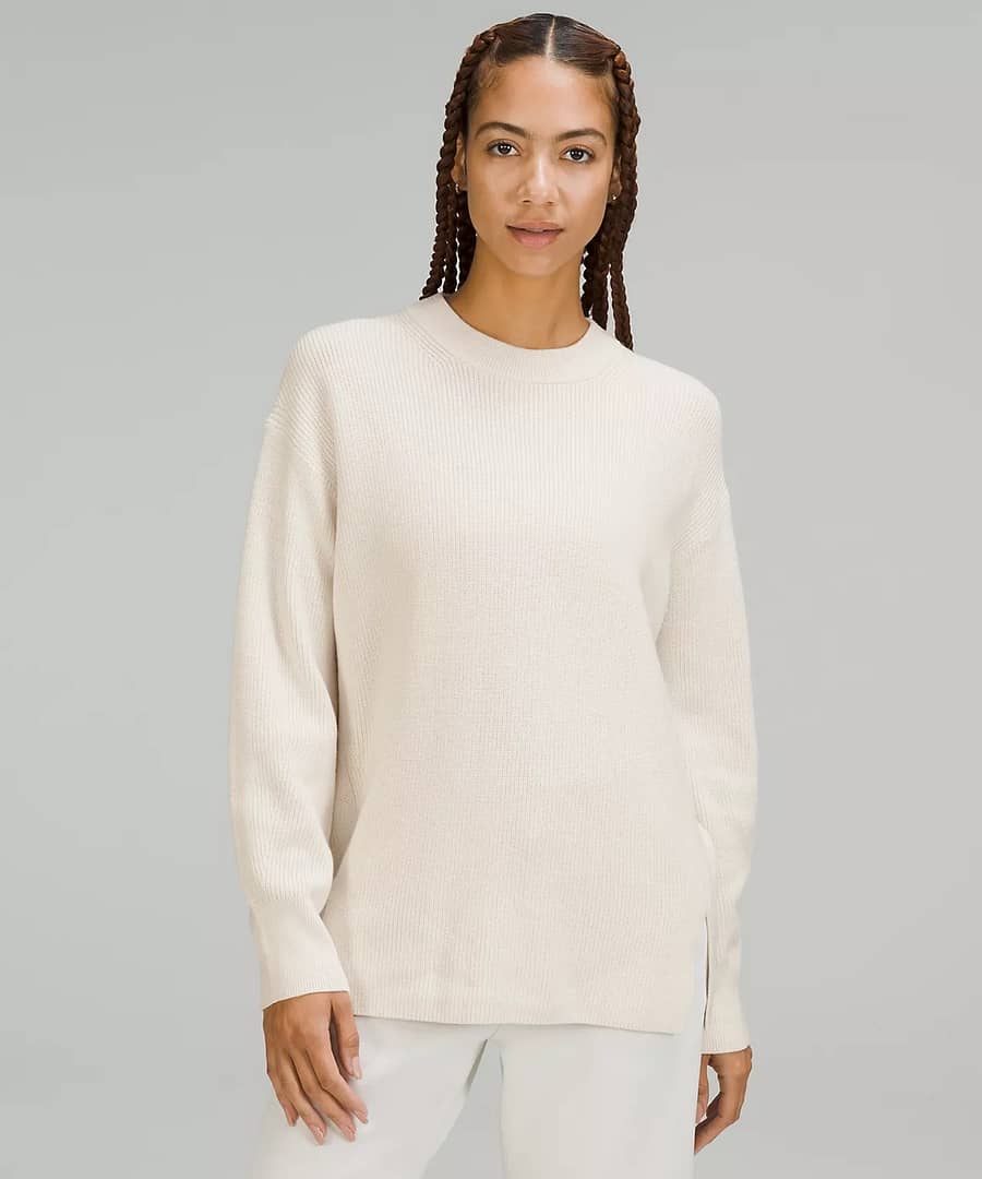 Merino Wool-Blend Ribbed Crewneck Sweater