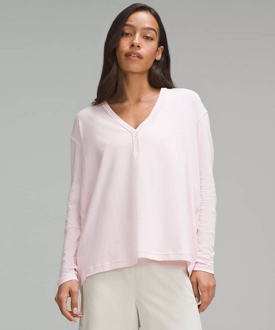 Back In Action V-Neck Long Sleeve Shirt - Strawberry Milkshake