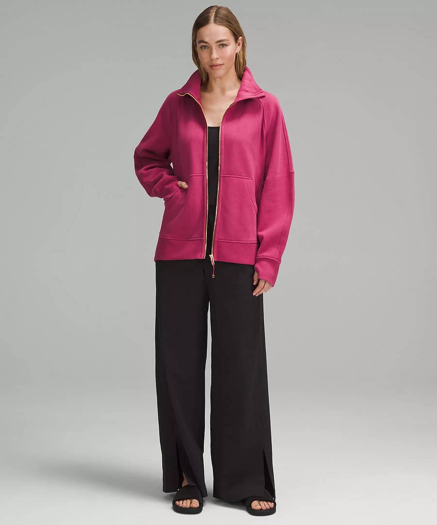 Scuba Oversized Funnel-Neck Full Zip washed mauve