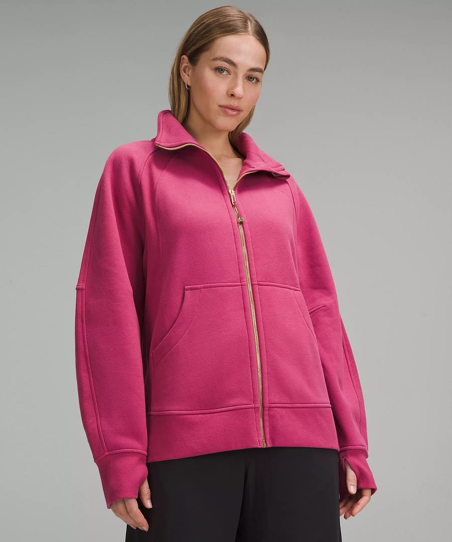 Scuba Oversized Funnel-Neck Full Zip washed mauve