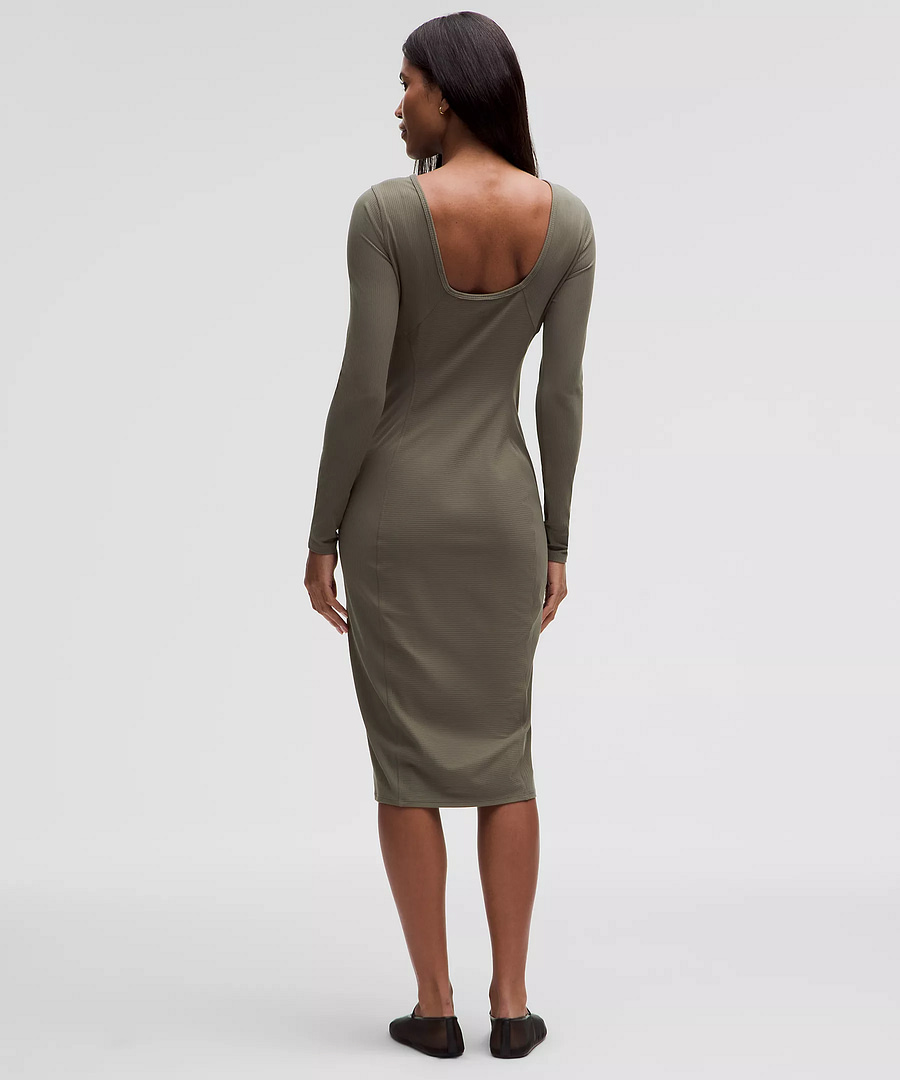 Ribbed Nulu Scoop-Back Long-Sleeve Dress 2