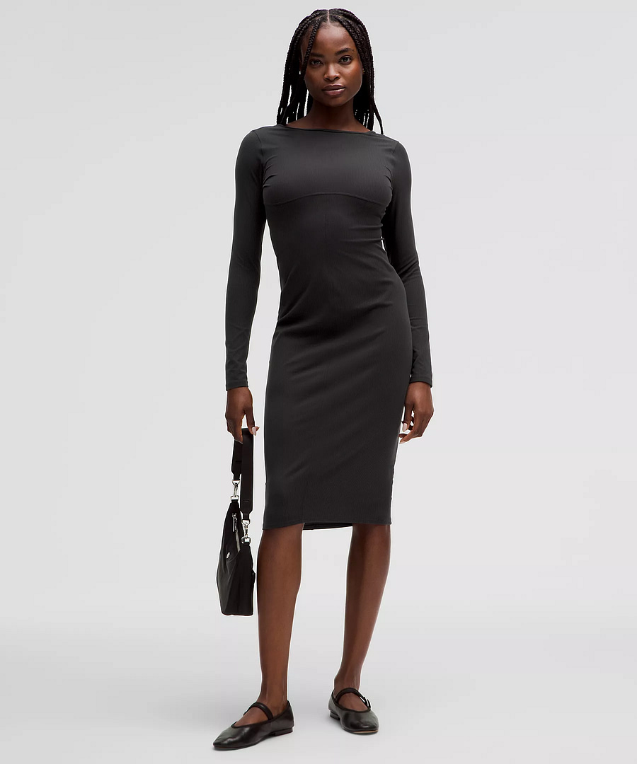 Ribbed Nulu Scoop-Back Long-Sleeve Dress 3