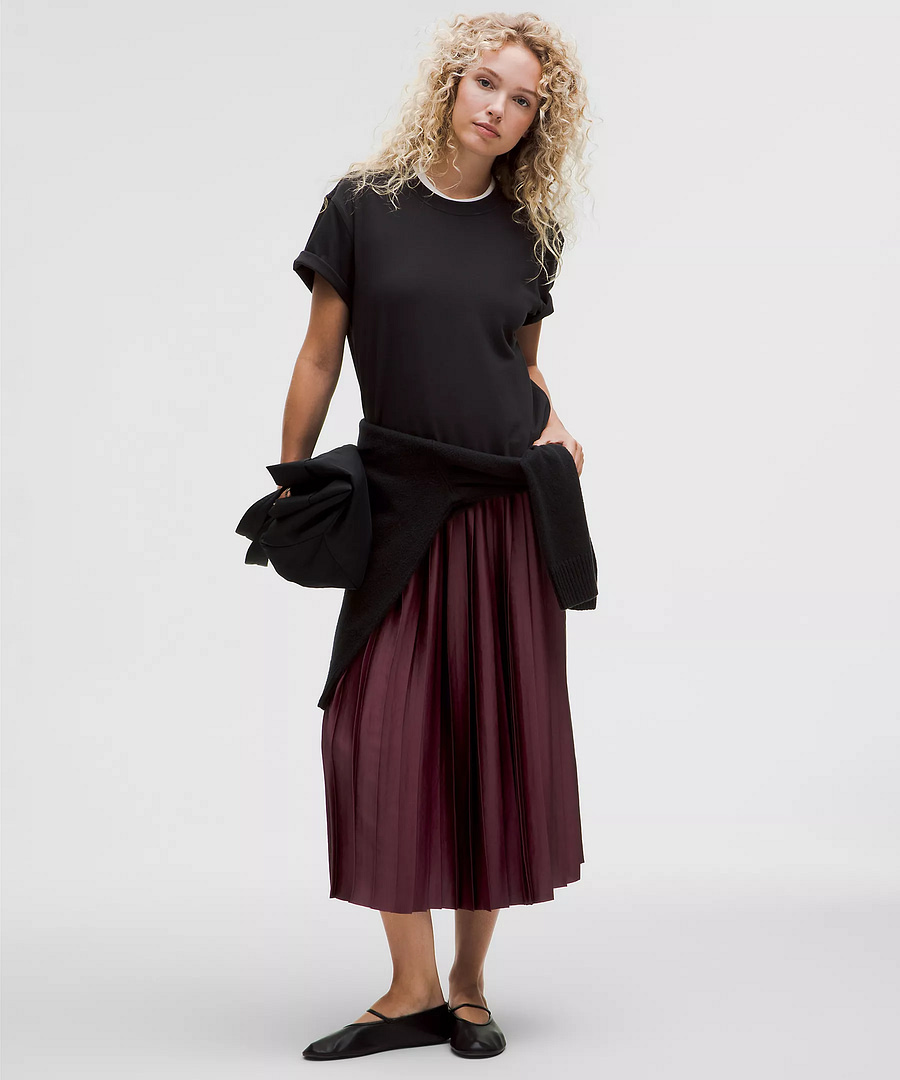 Satin Pleated Midi Skirt