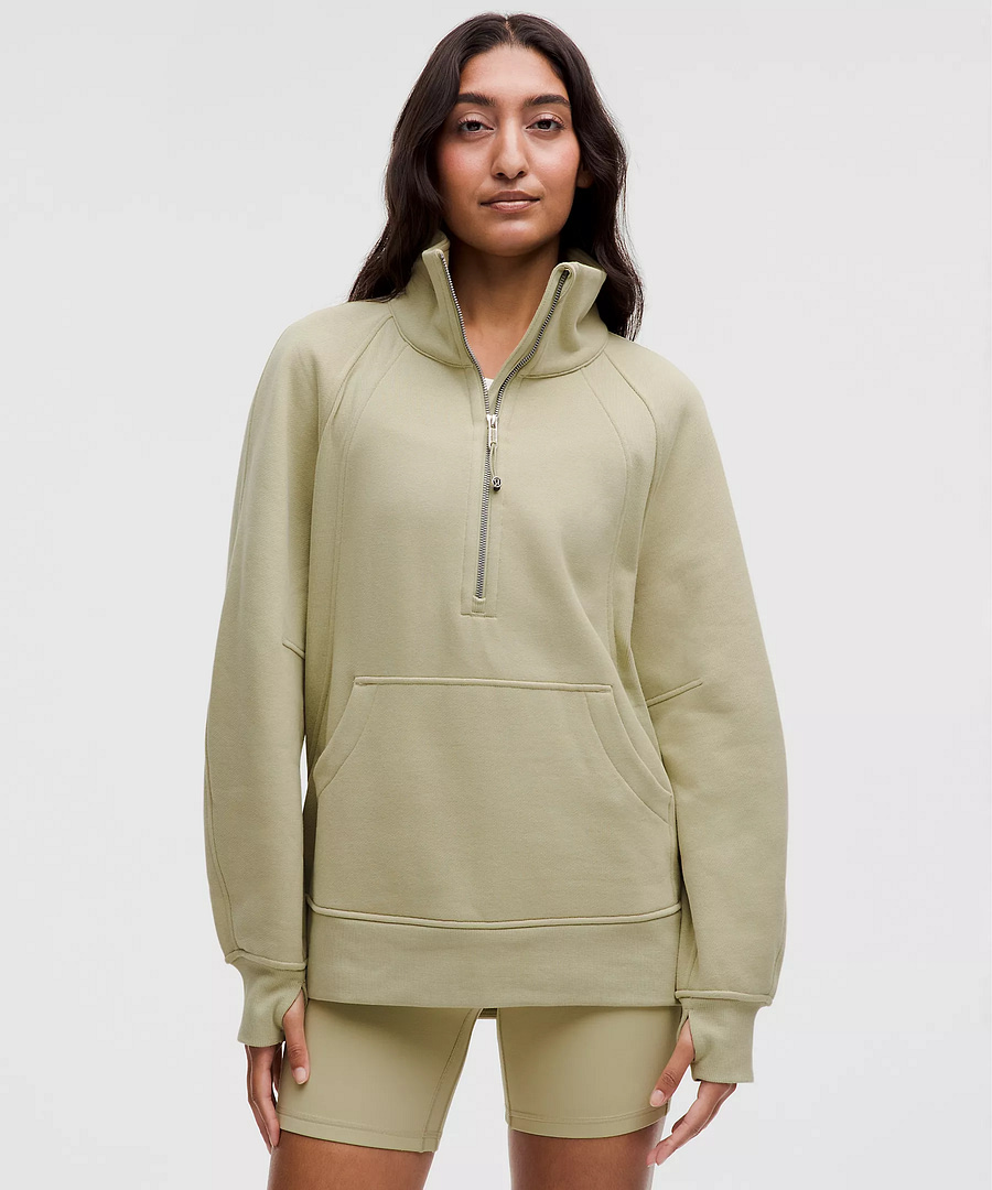 Scuba Oversized Funnel-Neck Half Zip Long Honeydew