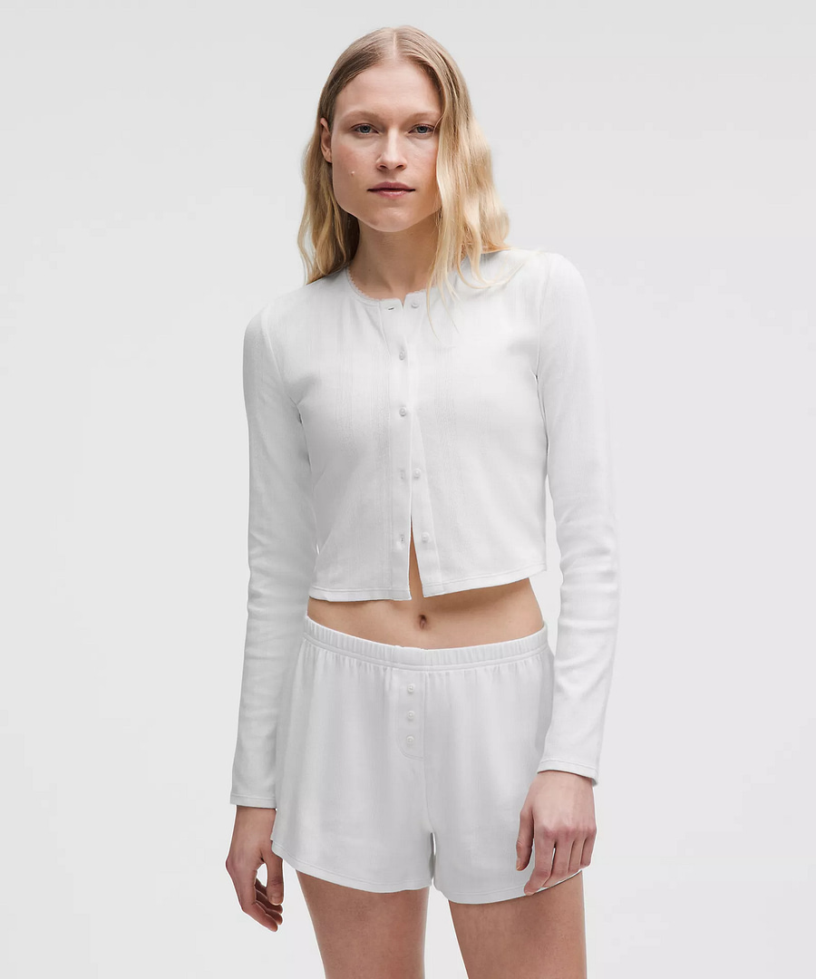 Cotton Pointelle Cropped Button Shirt