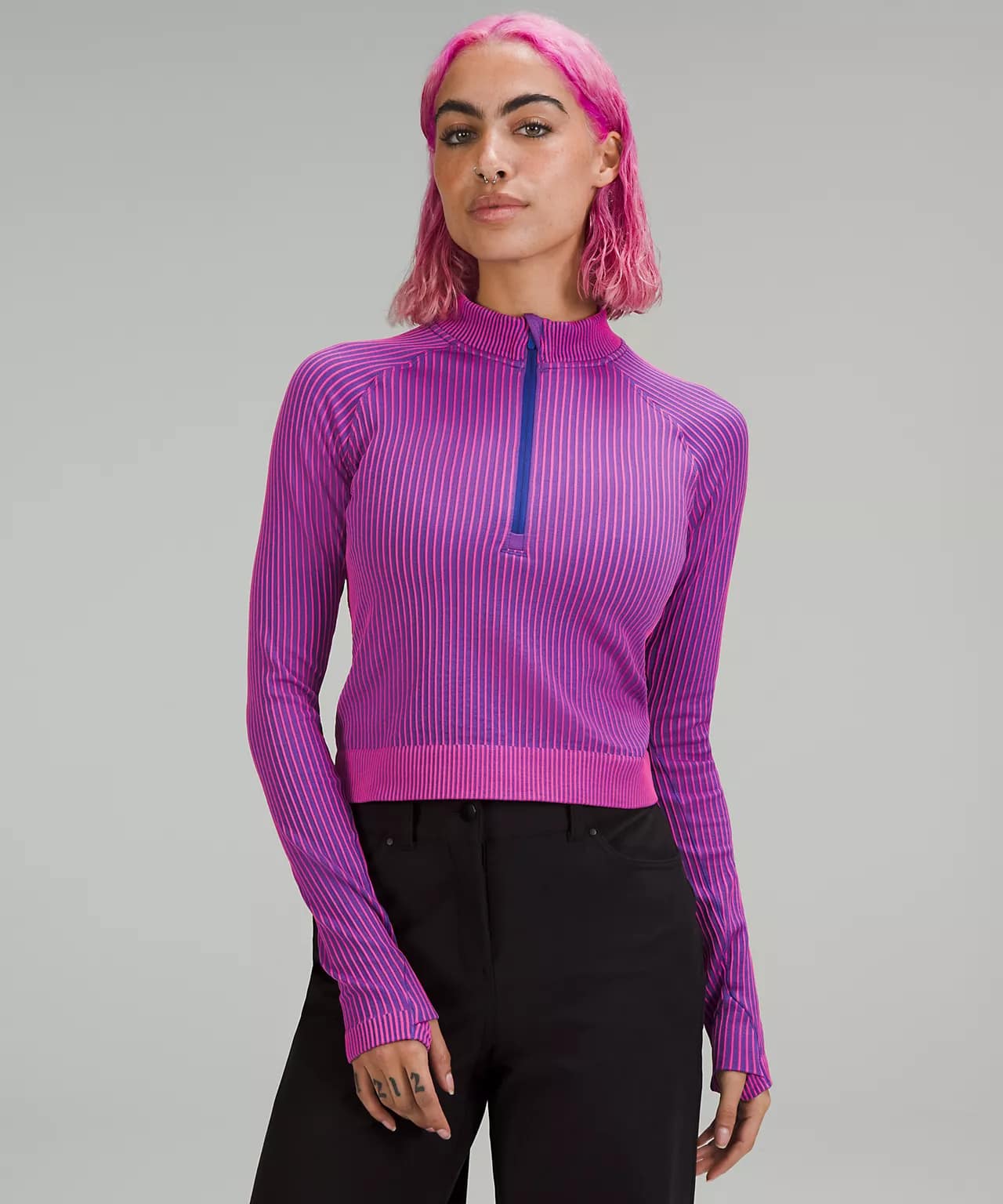 Rest Less Cropped Half Zip color rib psychic:sonic pink