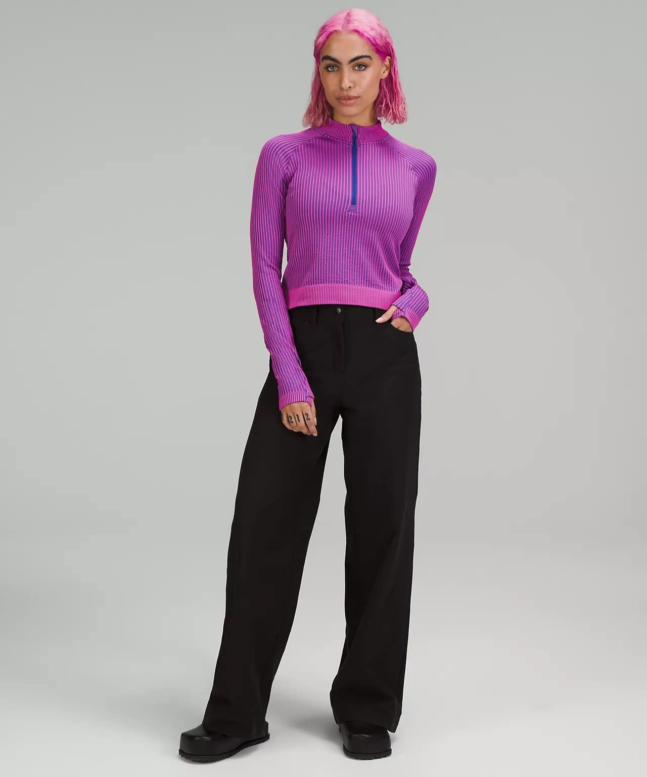Rest Less Cropped Half Zip color rib psychic:sonic pink