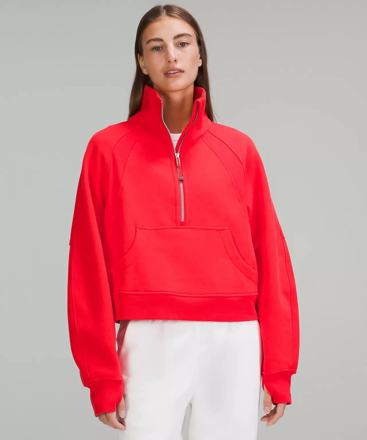 Scuba Oversized Funnel Neck Half Zip - Carnation Red