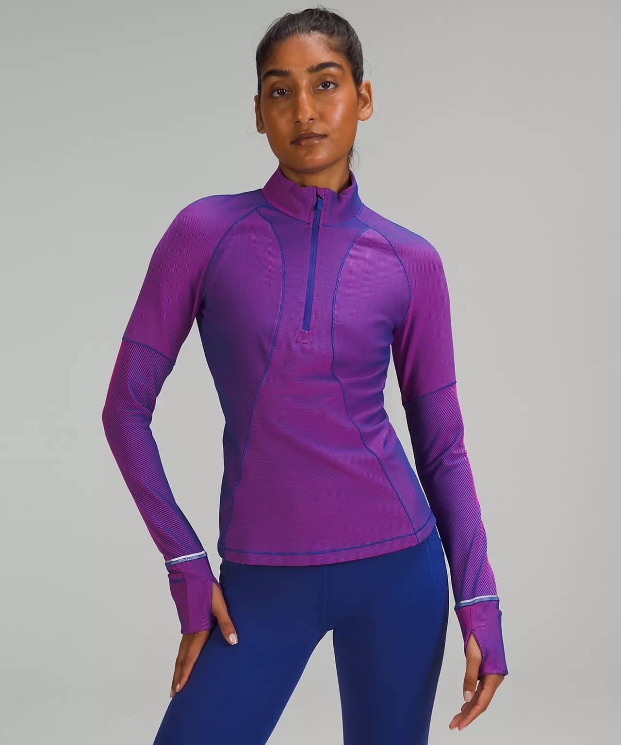 Two-Tone Ribbed Running Half Zip - psychic:sonic pink