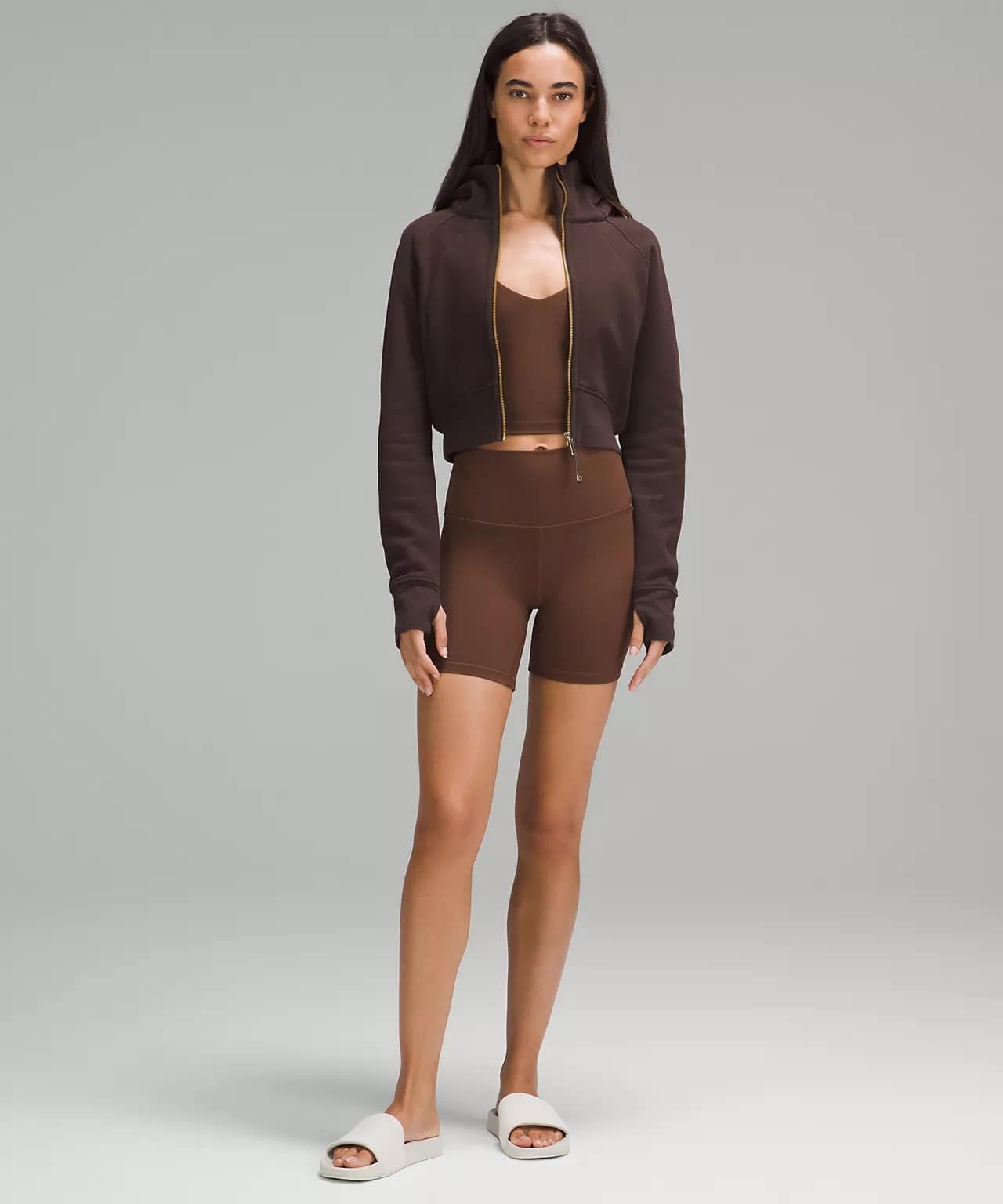 Scuba Full-Zip Cropped Hoodie espresso