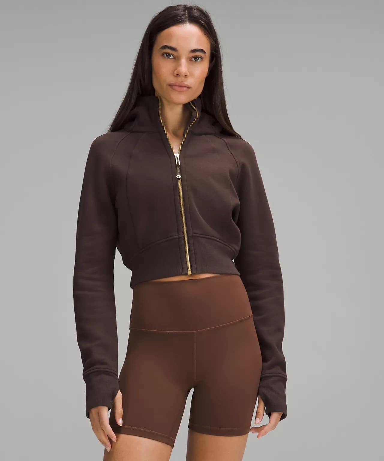 Scuba Full-Zip Cropped Hoodie espresso